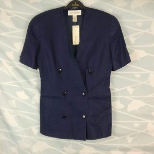 Double breasted Linen Suit blazer, 100% Linen Blue Power Blazer with Pockets 4